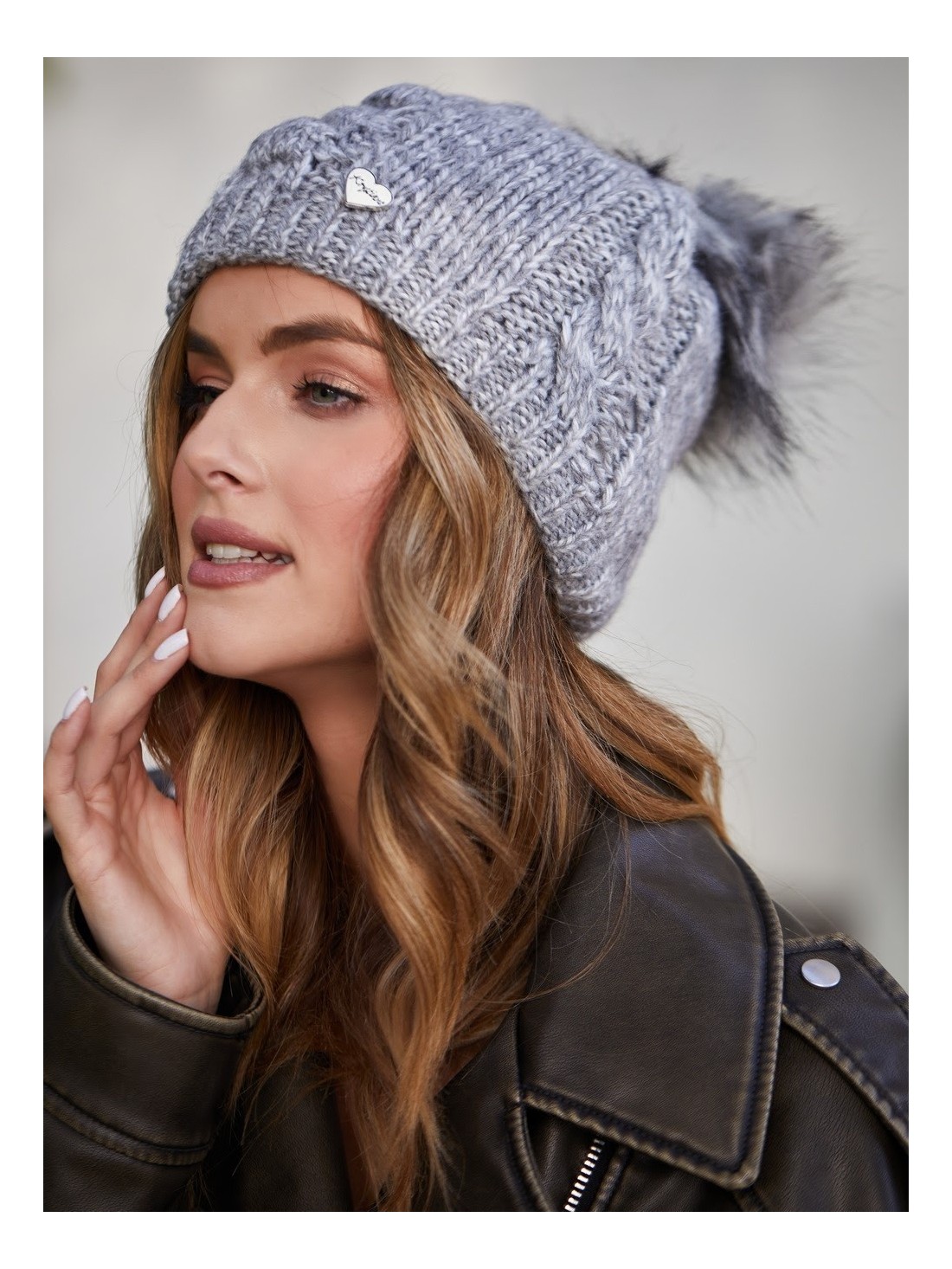 Winter hat with a pompom, dark gray C39 - Online store - Boutique